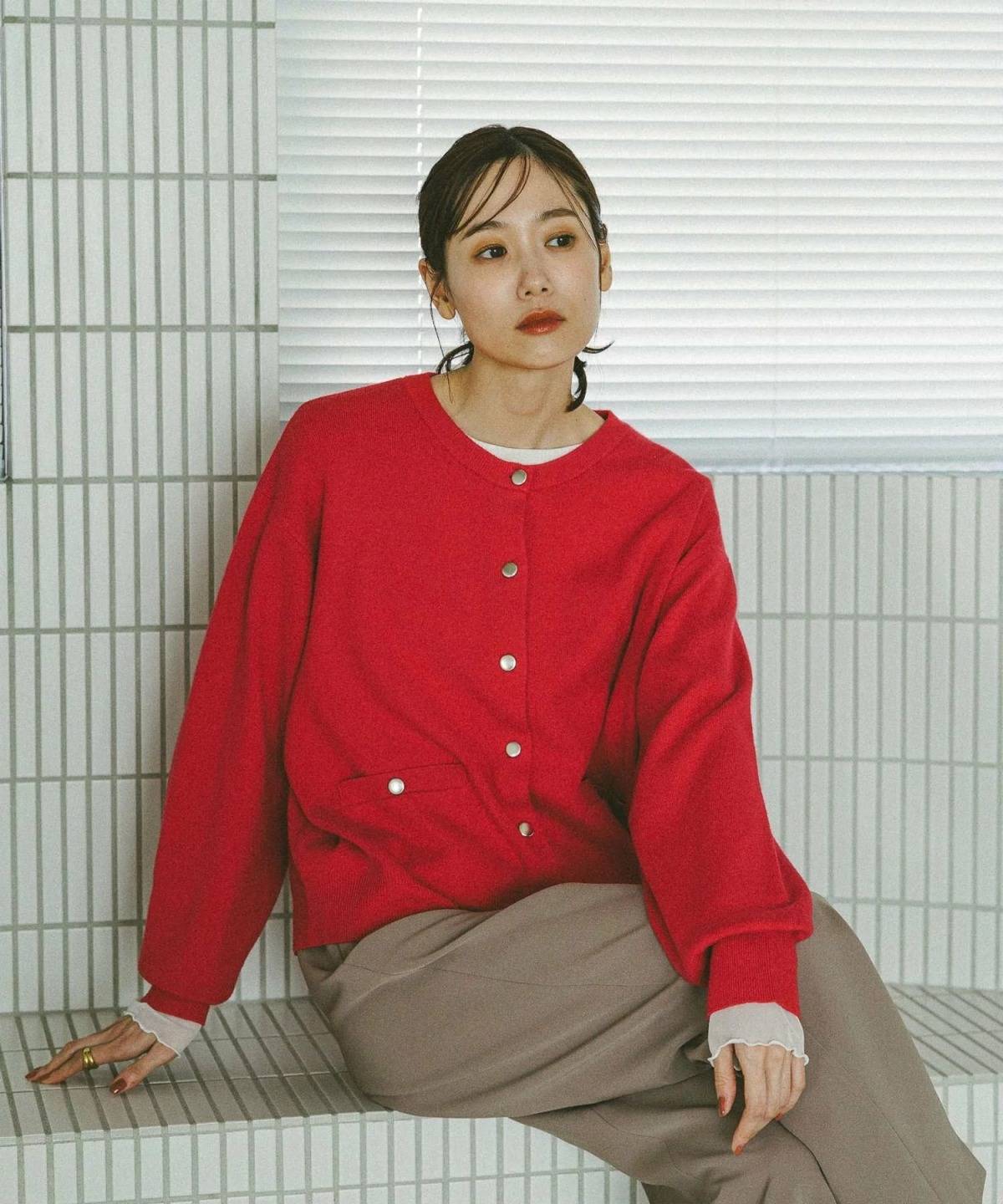 GLOBAL WORK メルティクルー金ボタンカーディガン