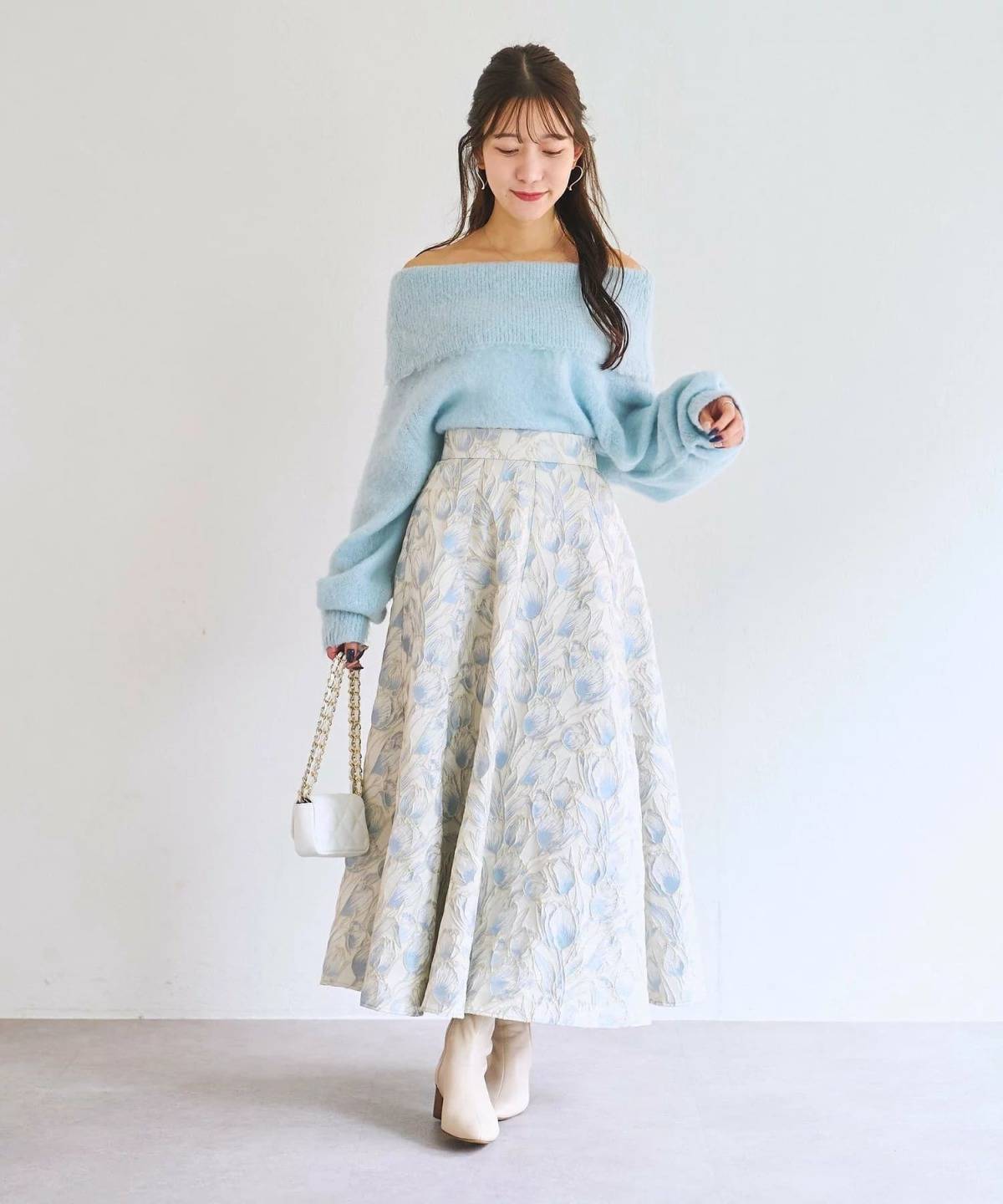 【BonBonガールズセレクト・最強映えスカート】お花柄ジャガードスカート