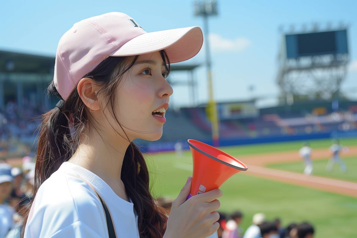 野球を応援する女性