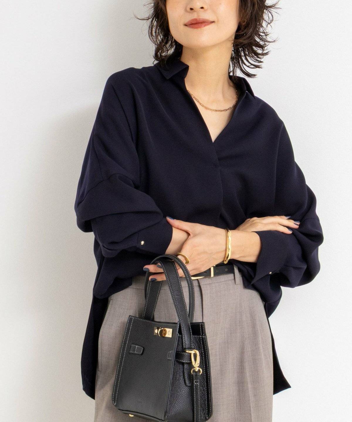 NOLLEY'S ウォッシャブルダブルサテンスキッパーブラウス