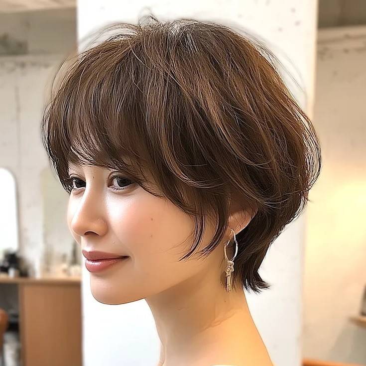 ココアベージュのくせ毛風ショート