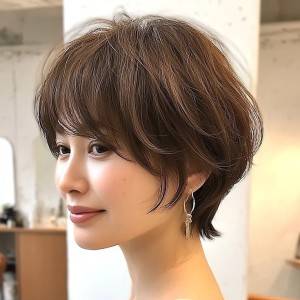  ココアベージュのくせ毛風ショート 