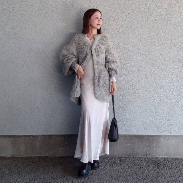 キャミワンピース×ロングカーディガン