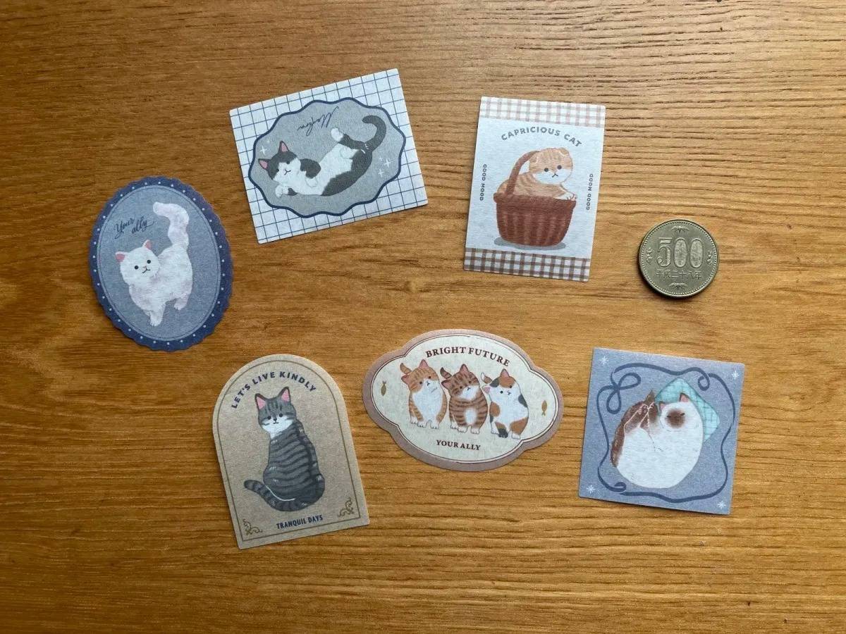 Seria(セリア):フレークシール ふんわりねこ柄