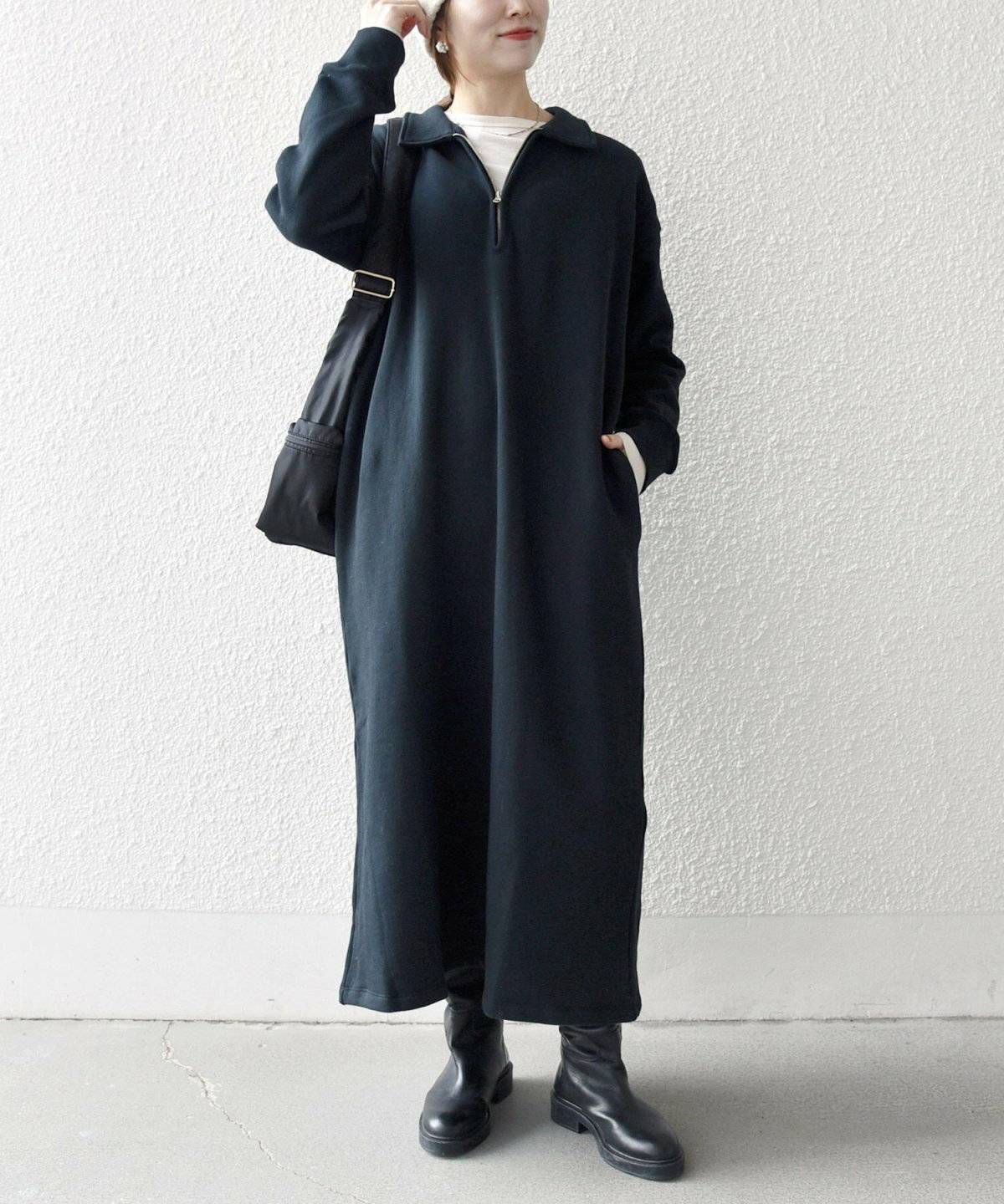 SHIPS USA コットン 裏起毛 ハーフジップ ワンピース
