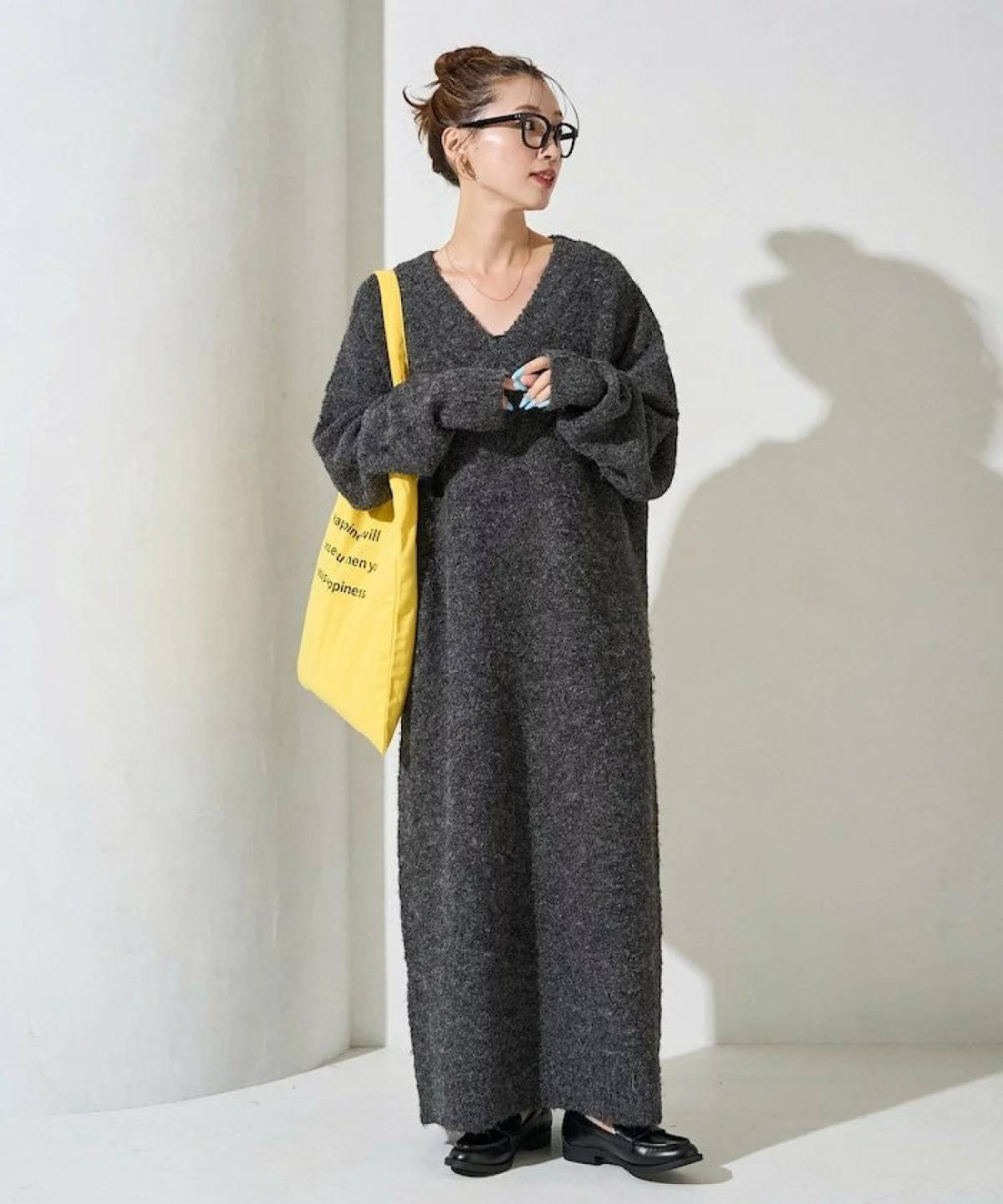 FREAK’S STORE ミニ ブークレ Vネック ニット ワンピース