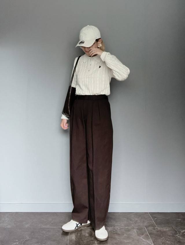 ポロニット×ワイドパンツ