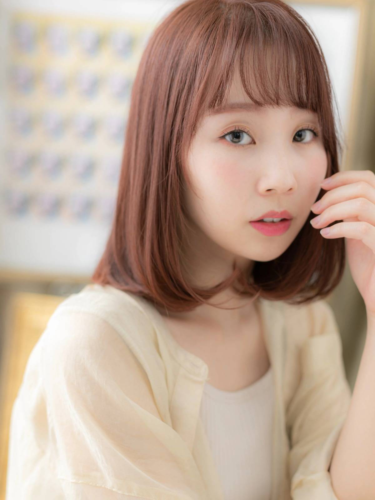 ピンクブラウンのワンカールボブ