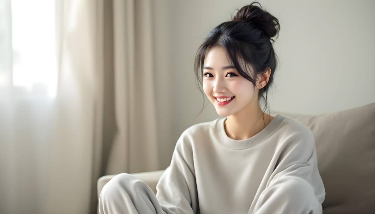 白スウェットを着た女性