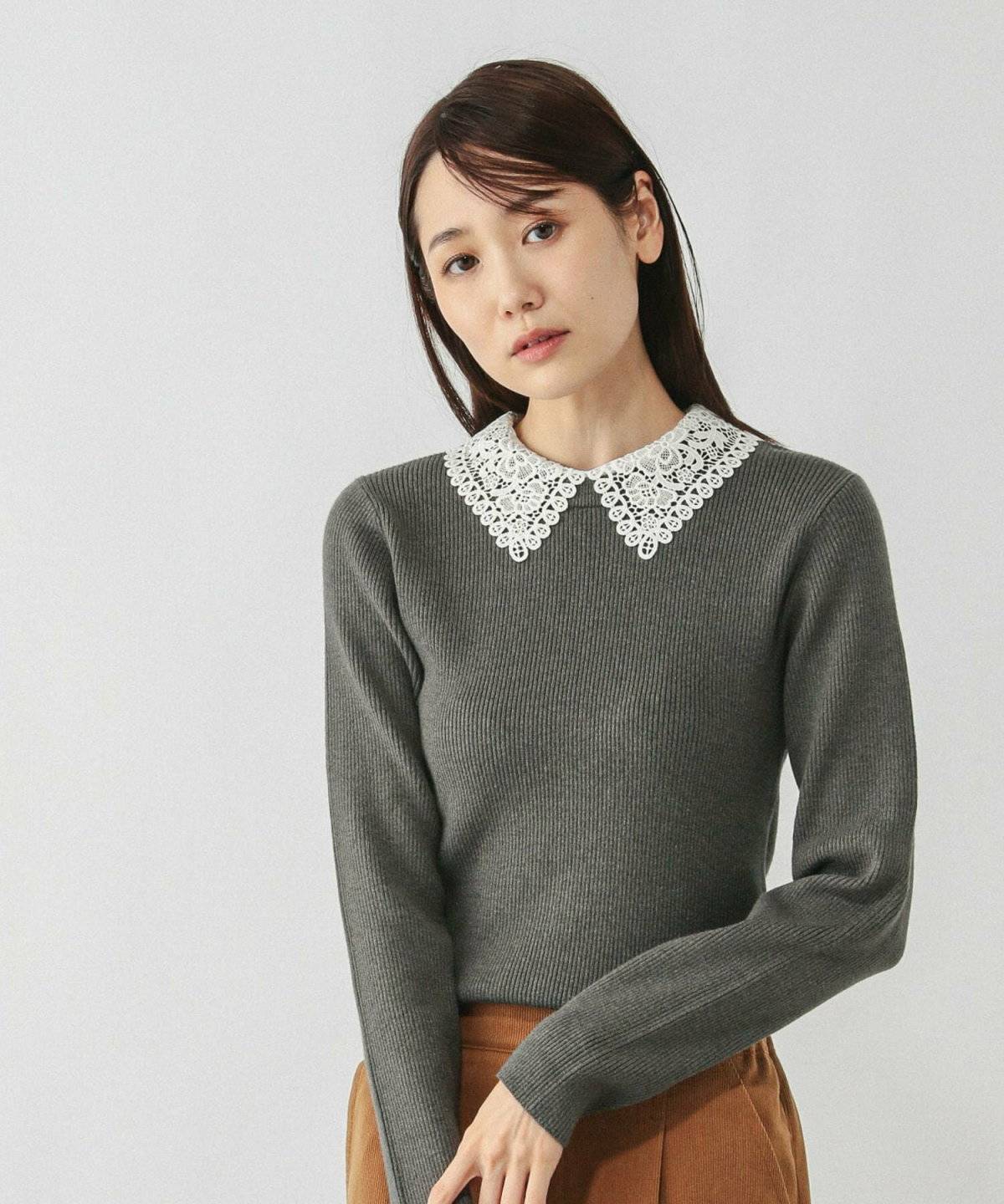 GLOBAL WORK メルティレース襟2WAYプルオーバー