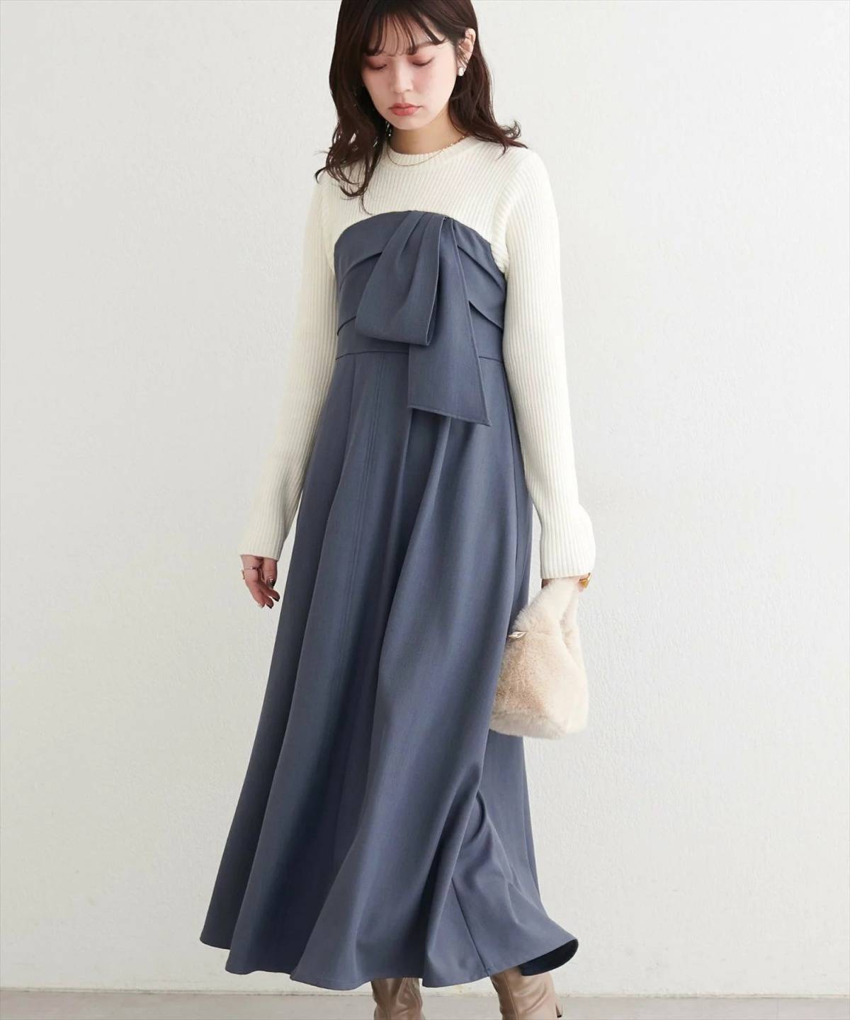 natural couture リボン風ドッキングワンピース