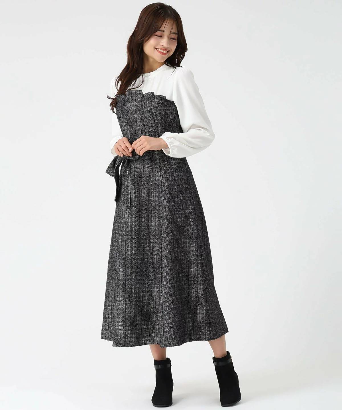 MISCH MASCH ビスチェ風ツイードドッキングワンピース