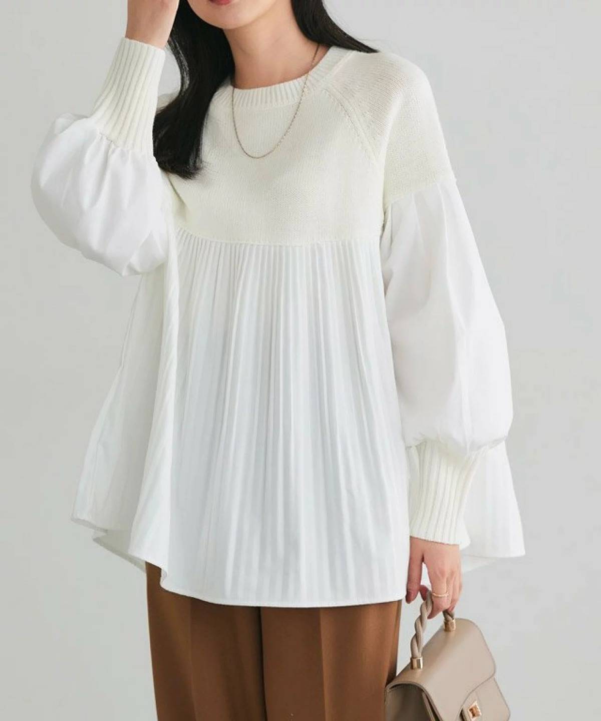 Pierrot プリーツ切り替えニット