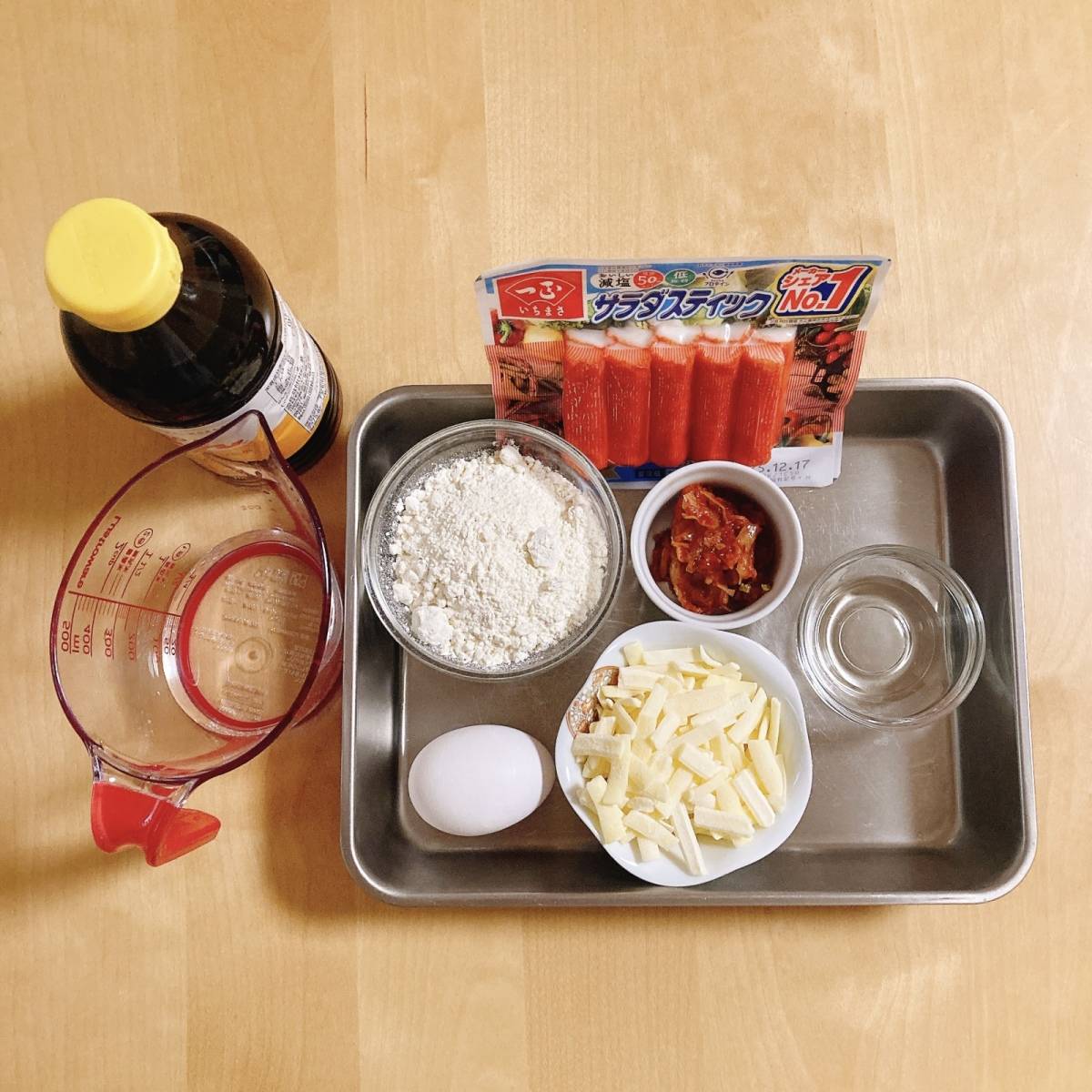 いちまさ公式の「カニかまチーズチヂミ」のレシピ