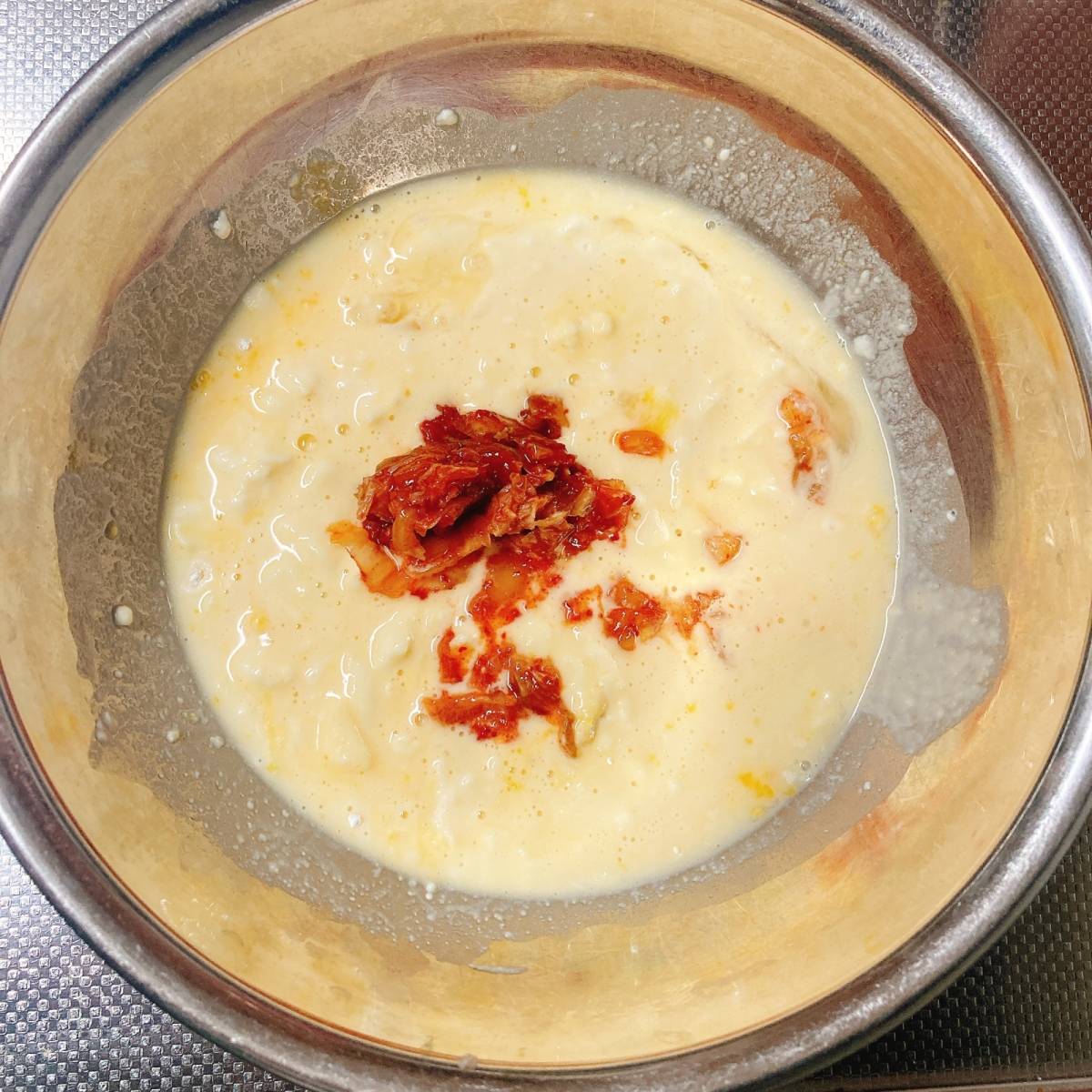 いちまさ公式の「カニかまチーズチヂミ」のレシピ