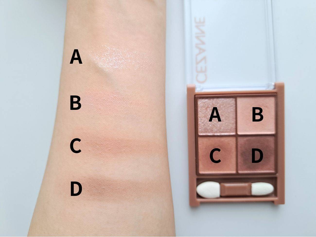 CEZANNE(セザンヌ) ビタートーンアイシャドウ 02 ドライローズの手元スウォッチ