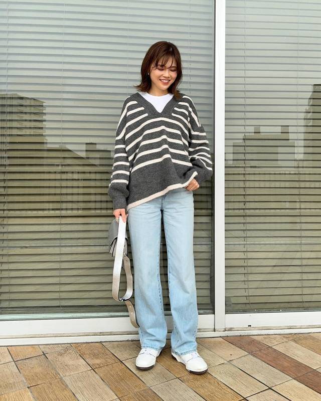 ボーダー柄のニットを主役にする♡