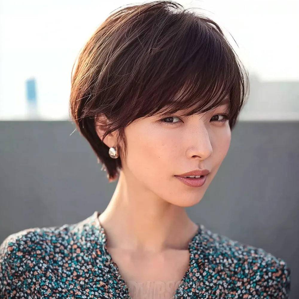 ナチュラルブラウン×斜めバング