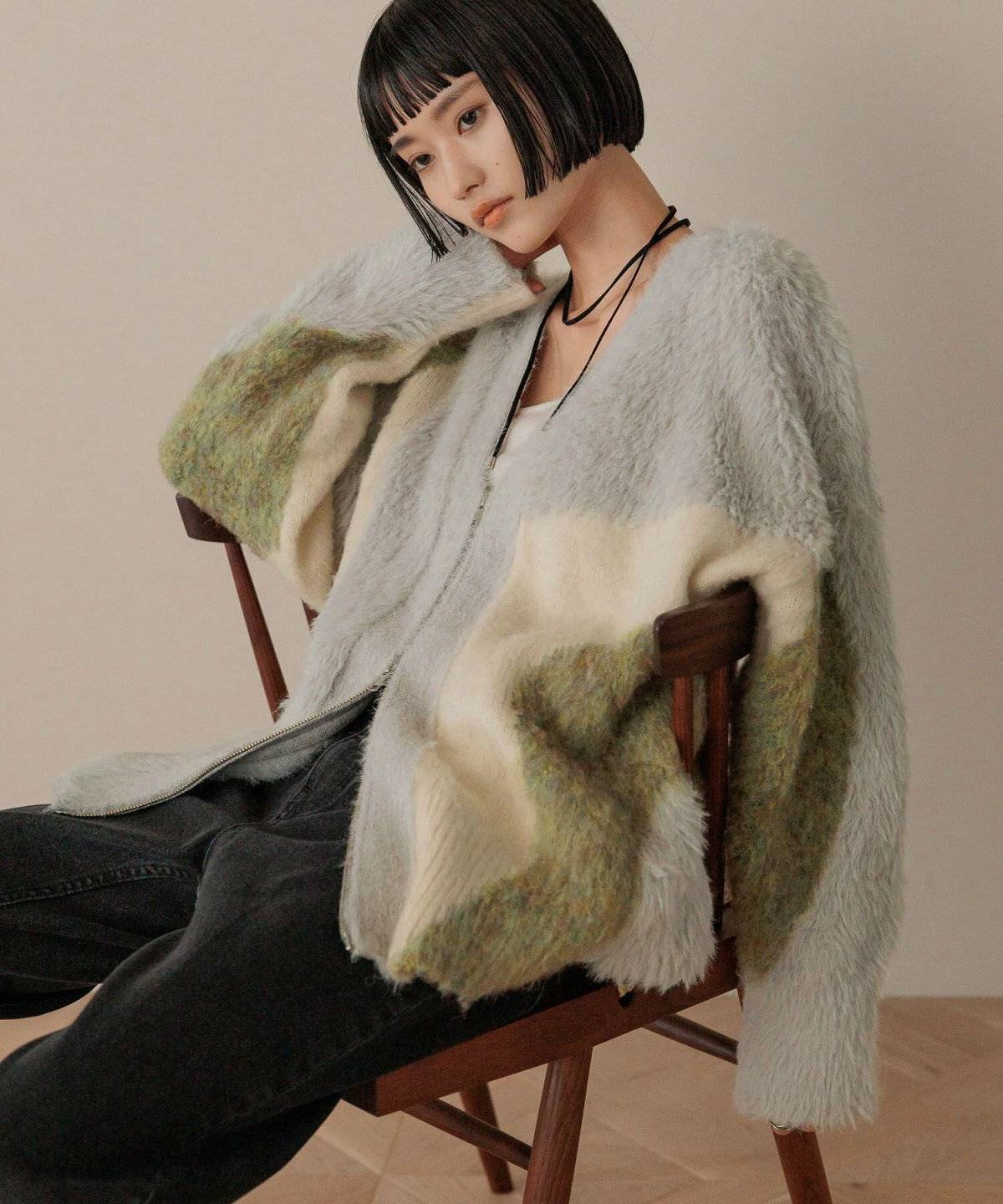 LOWRYS FARM シャギーZIPカーディガンロングスリーブ