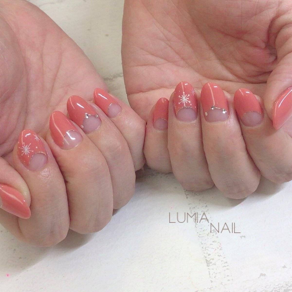 オレンジピンクネイル