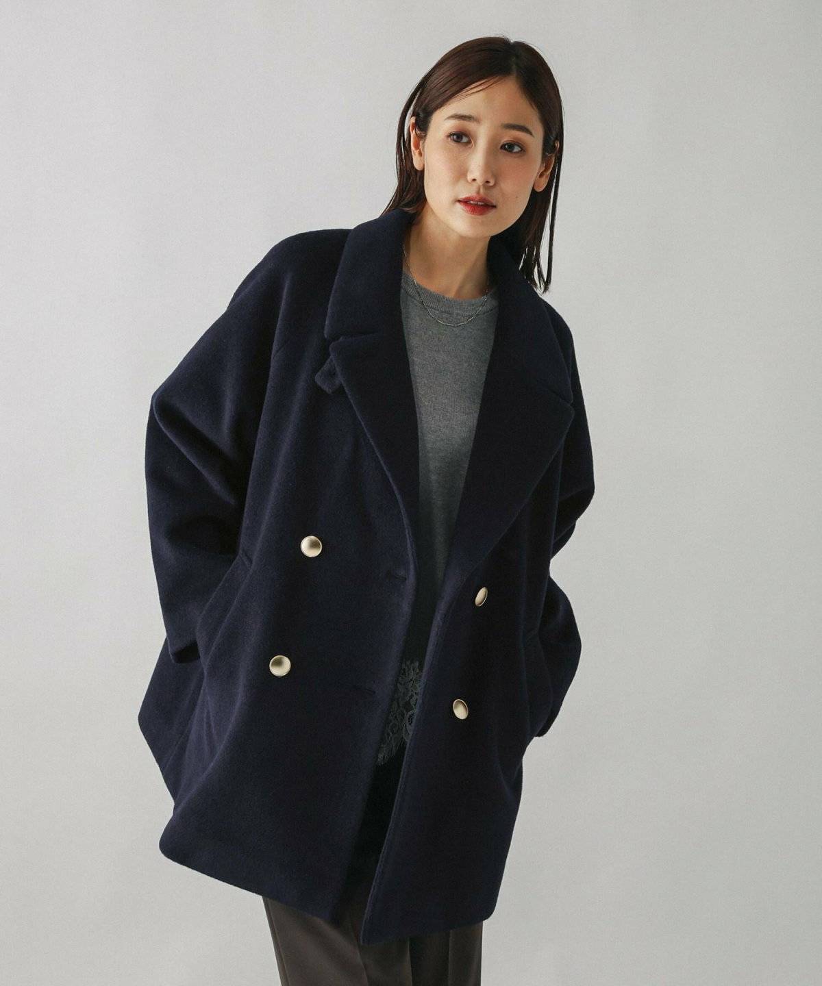 GLOBAL WORK 軽やかストレッチ襟2WAYミドルコート