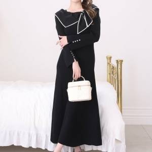  one after another NICE CLAUP 異素材リボンニットロングワンピース 