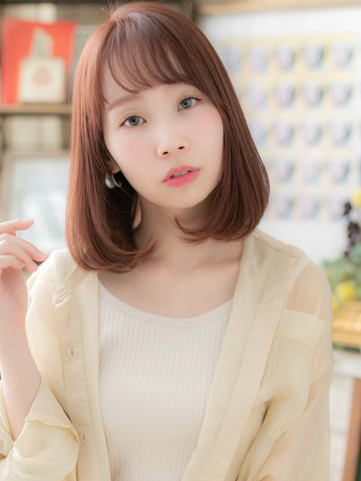 ピンクブラウンのワンカールボブ