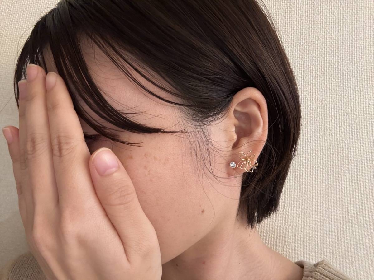 3COINS ワイヤーフラワー樹脂イヤリング ゴールド 使用感