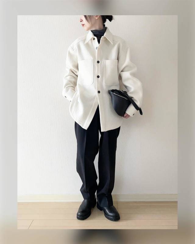 ハイネックトップス×オーバーシャツ