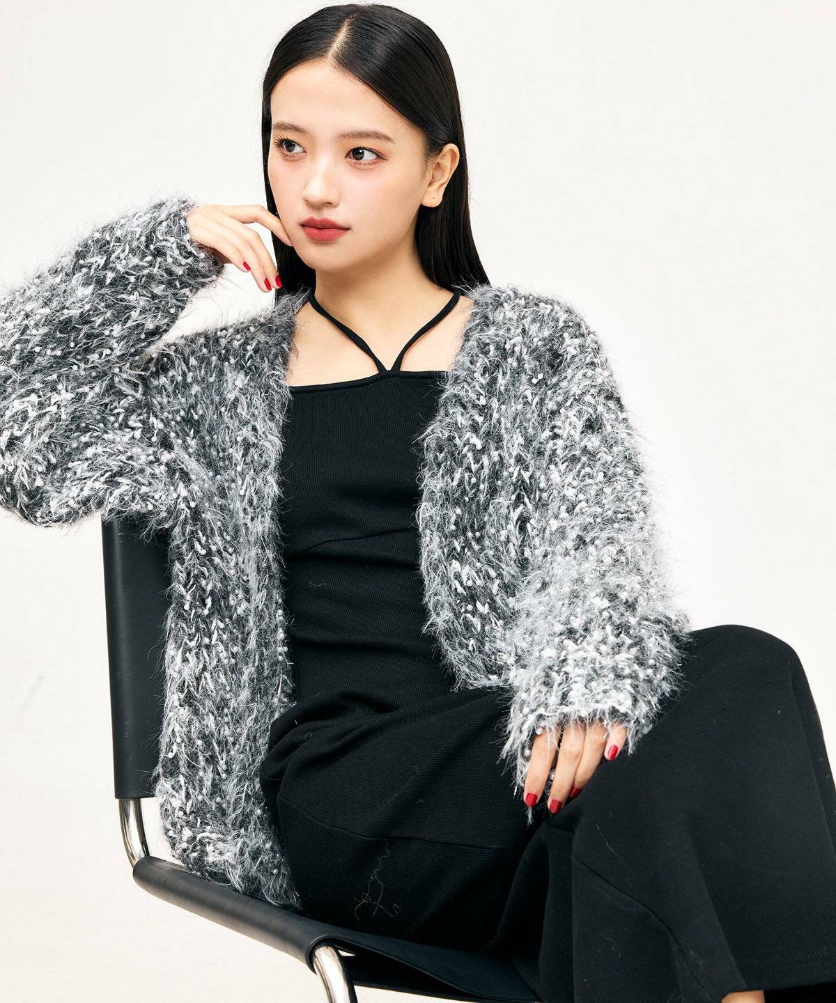 ワンピース×ハンドニットカーディガン