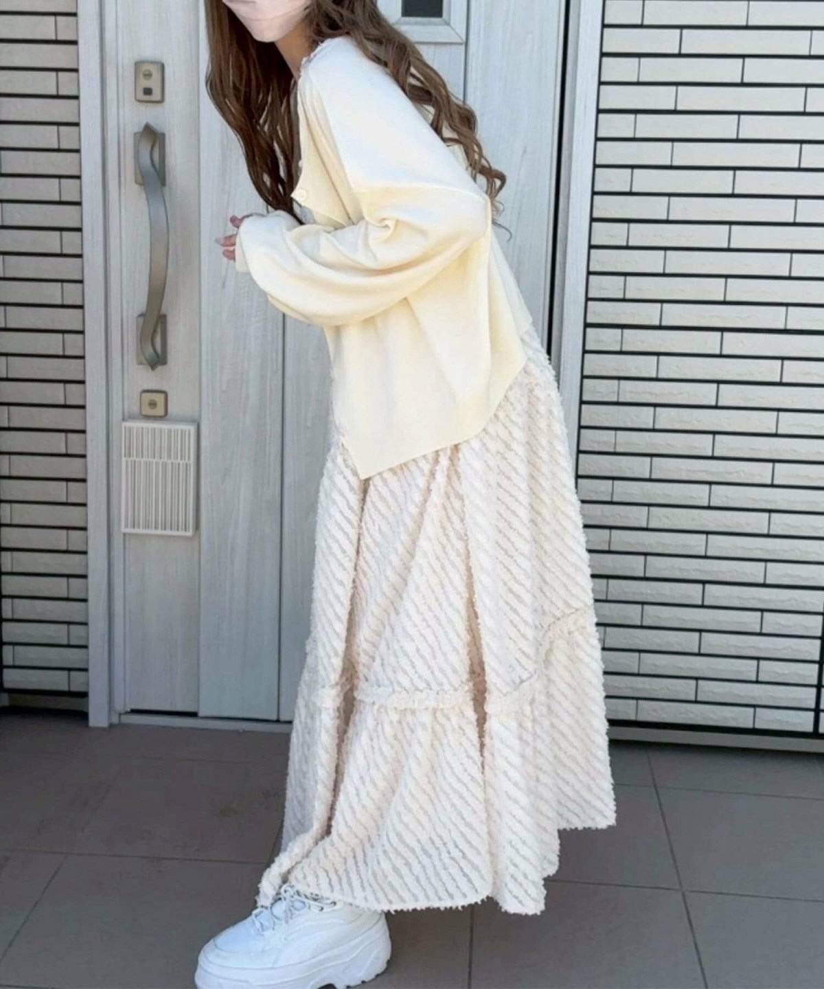 ワンピース×ノーカラーカーディガンコーデ