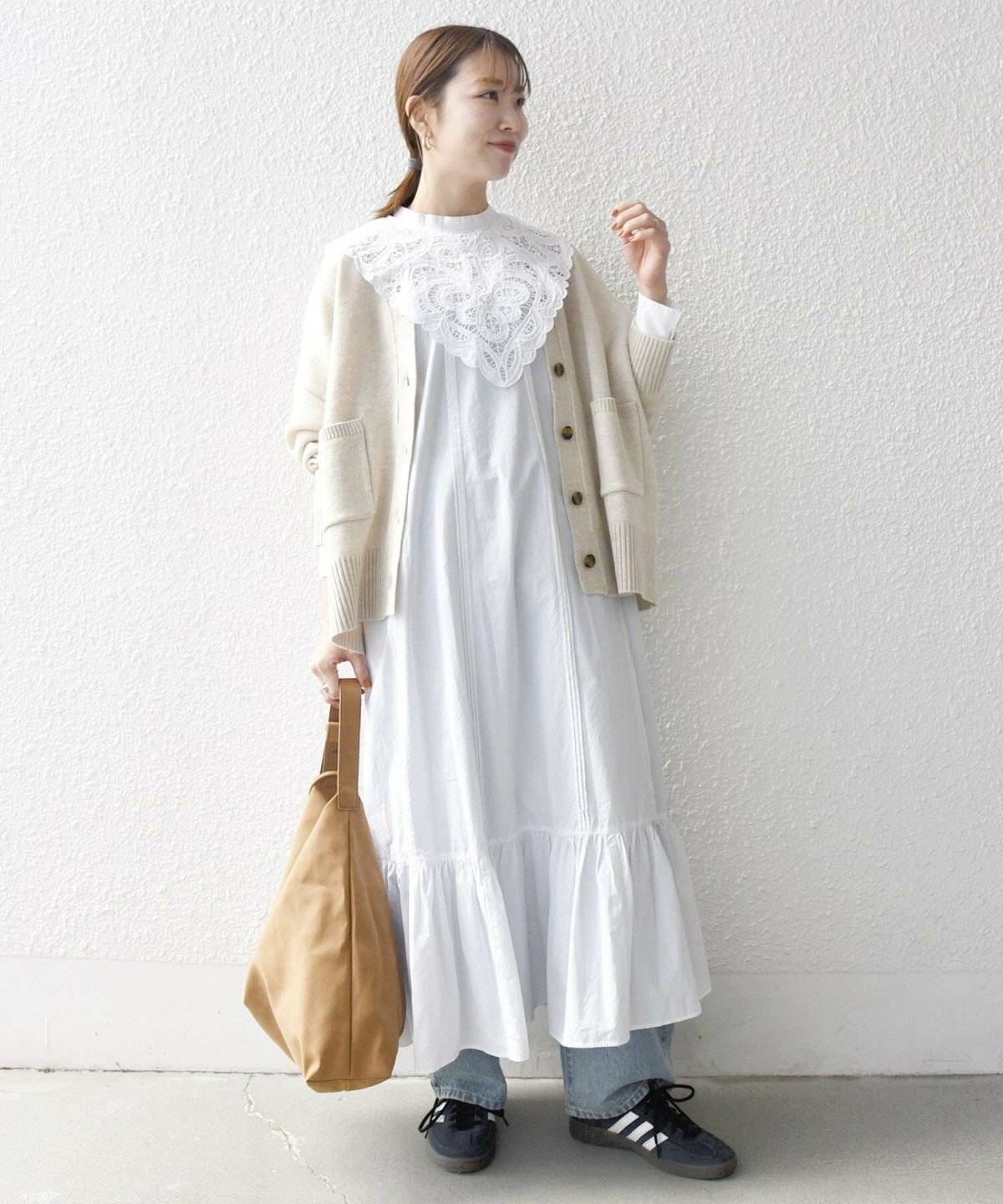 SHIPS レース ビッグカラー ギャザー パフ シャツワンピース