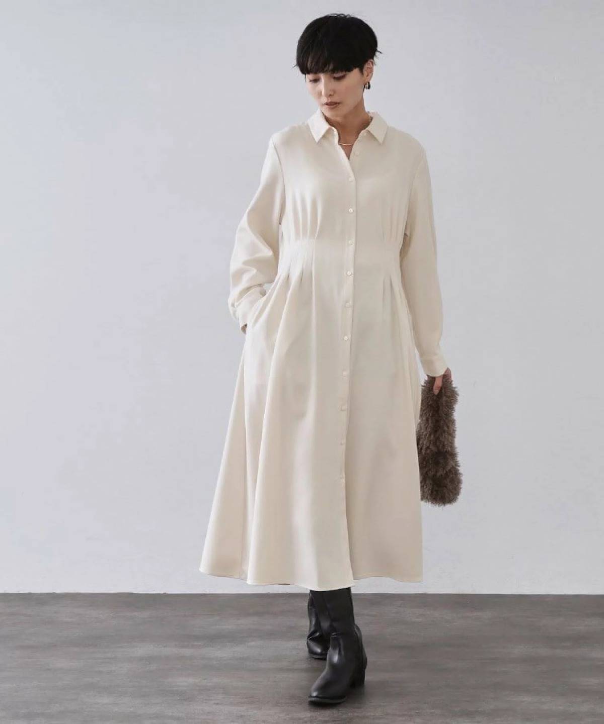 OPAQUE.CLIP ウエストタックフィット&フレアワンピース