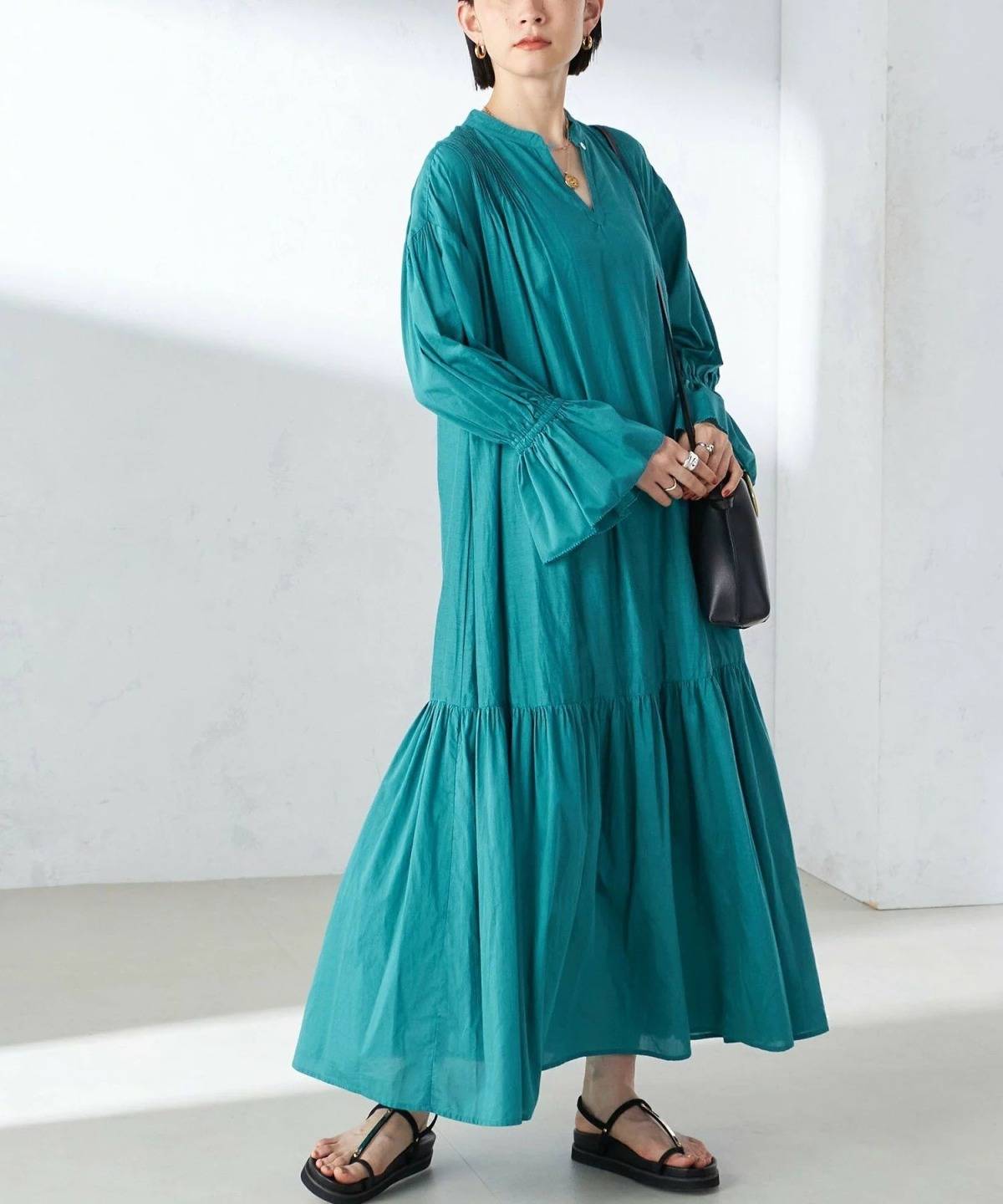 SHIPS コットン シルク ローン ティアード ワンピース