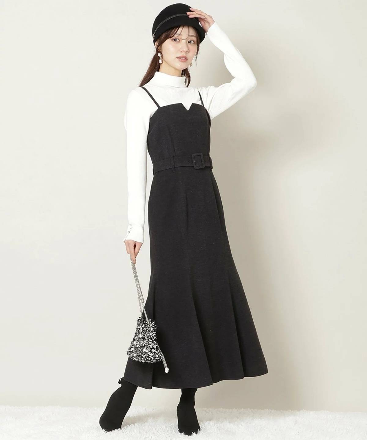 WILLSELECTION ベルト付きVカットマーメイドキャミワンピース