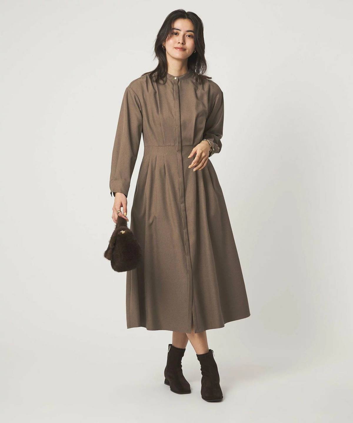 UNITED ARROWS green label relaxing ウールライク バンドカラータック ワンピース