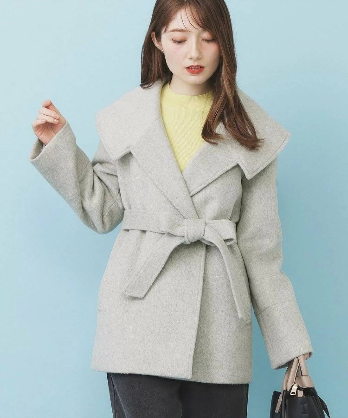 index ベルト付ビッグカラーミドルコート