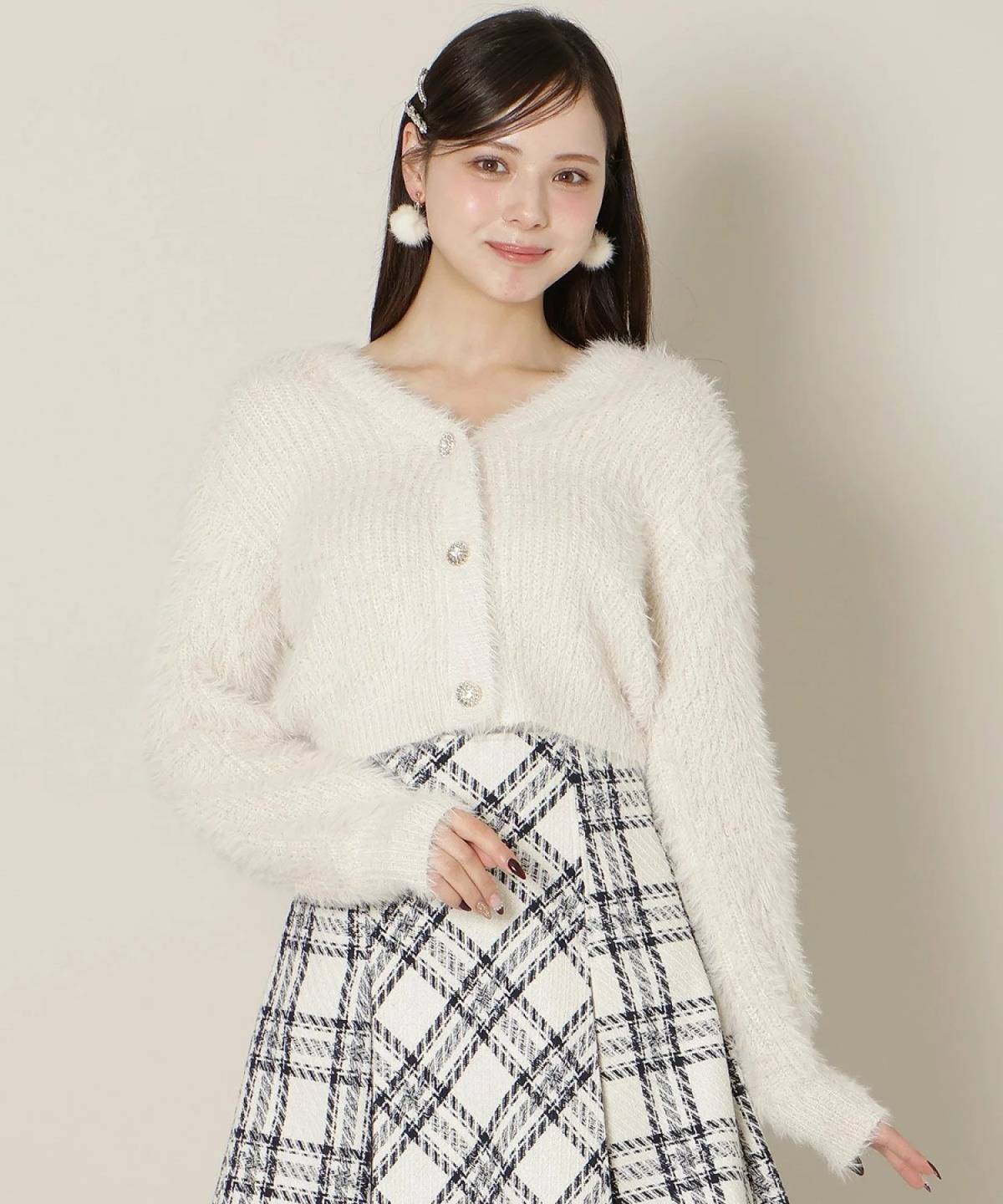 WILLSELECTION Vネックラメフェザーカーディガン