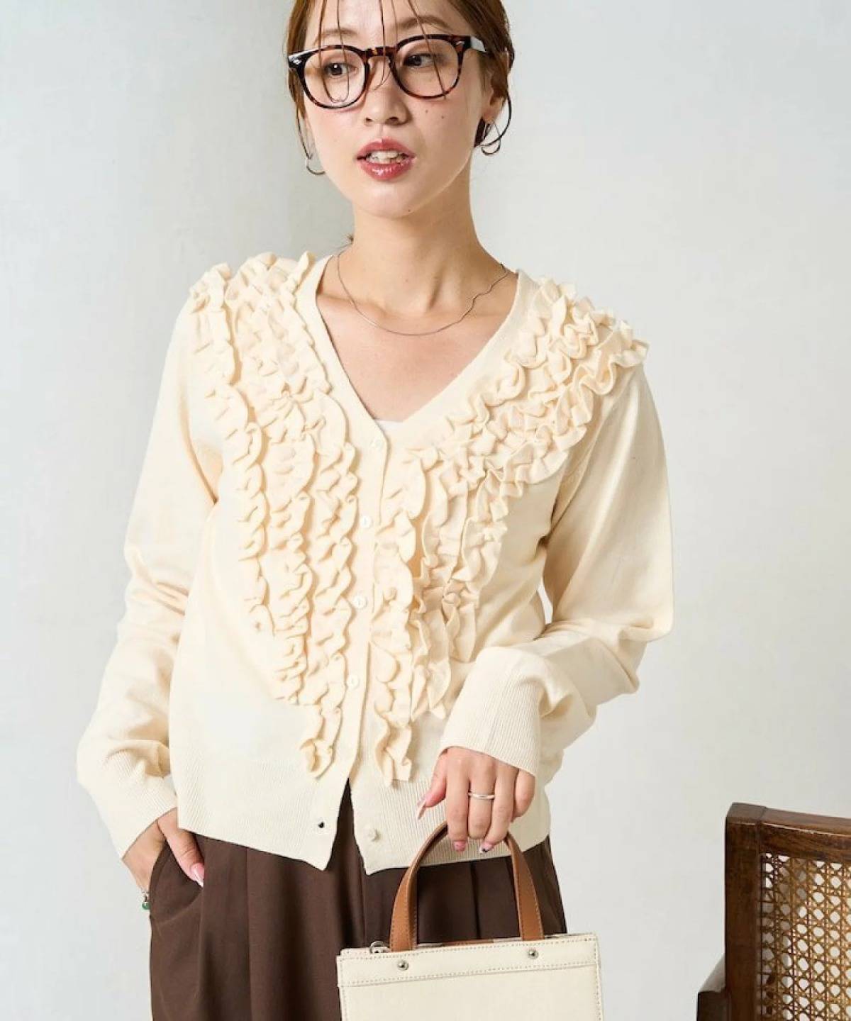 FREAK’S STORE ちび フリル Vネック ニット カーディガン