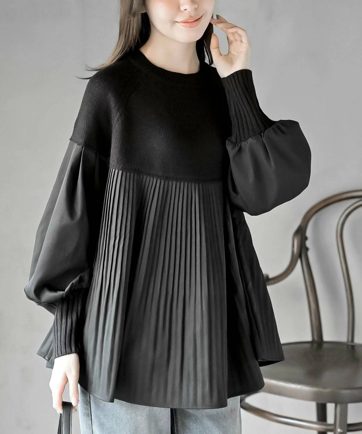 rps Aラインプリーツ切替ニットプルオーバー