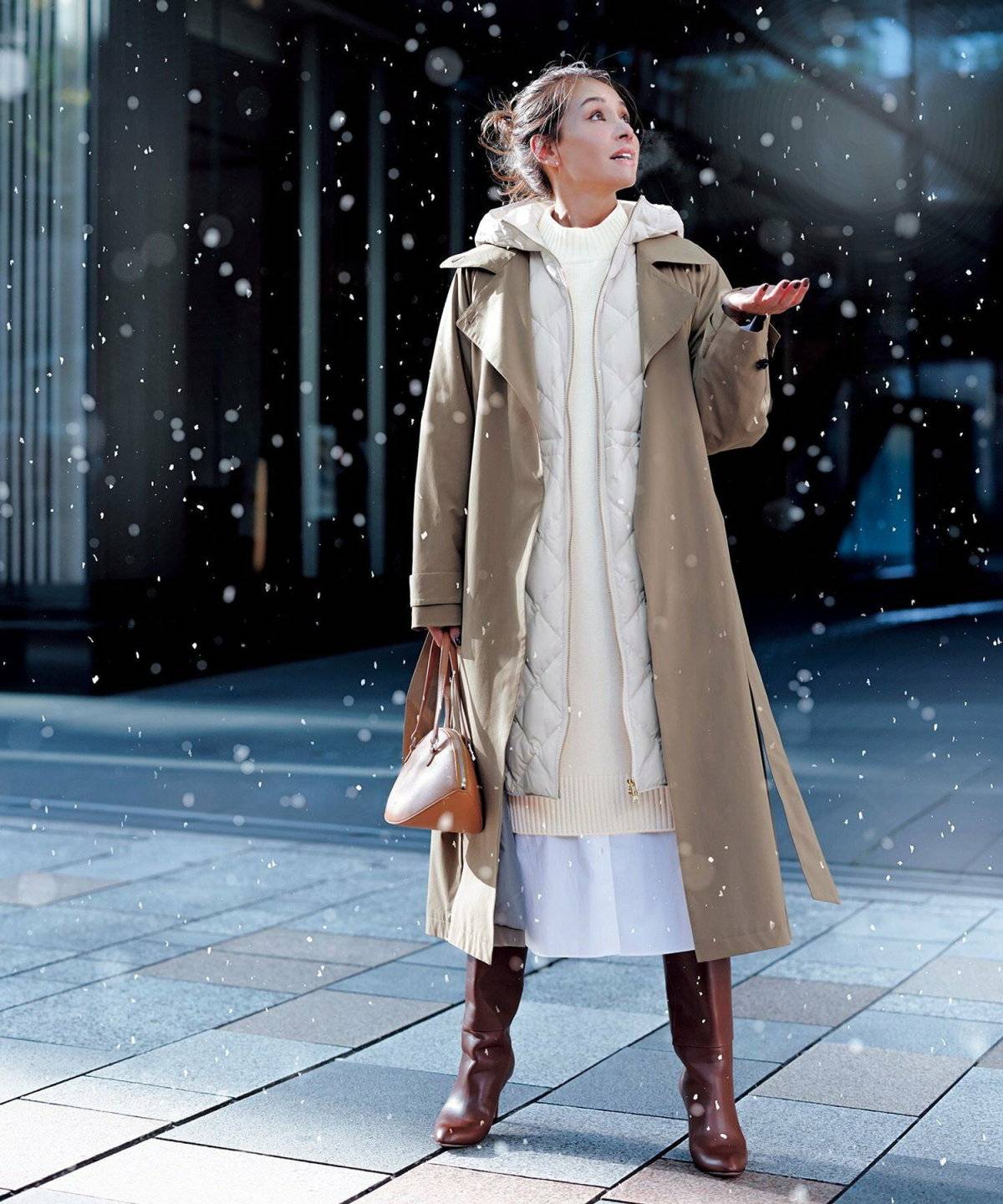 ロングコート×インナーダウン