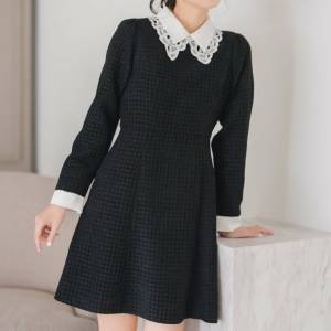  MISCH MASCH レース襟付きツイードミニワンピース 