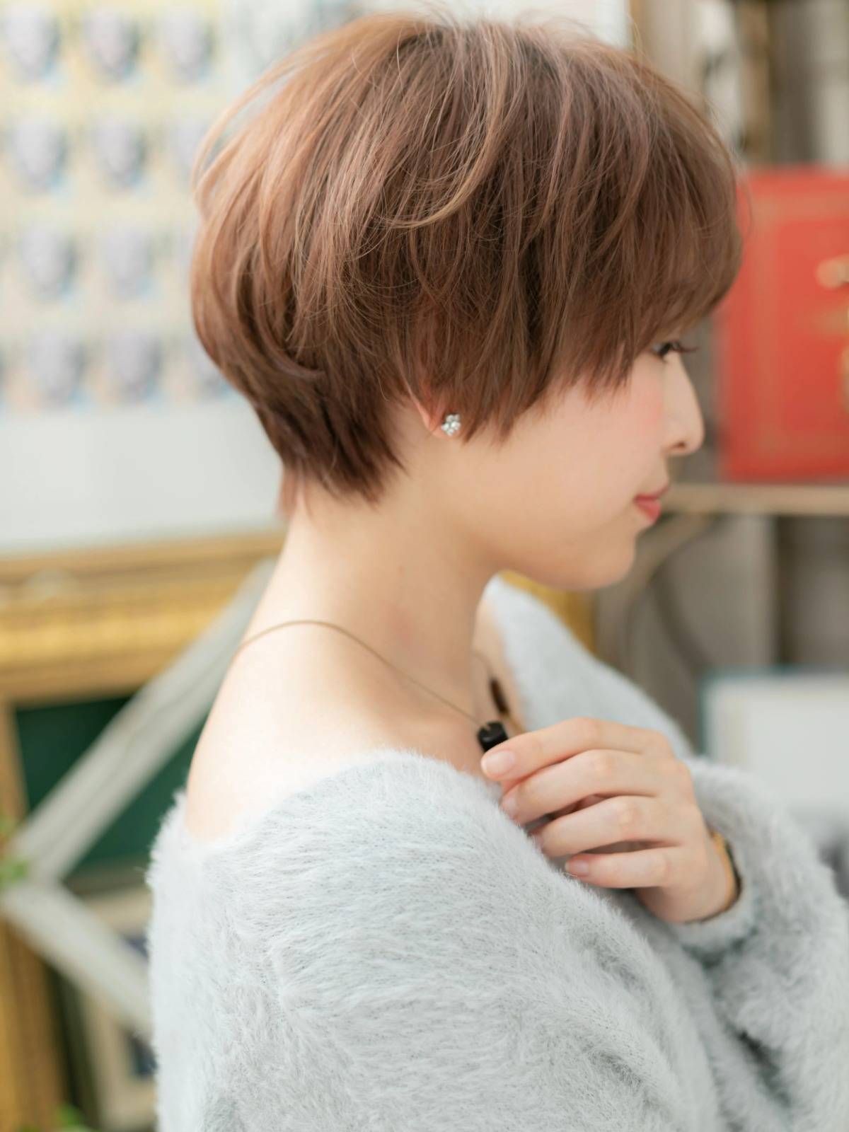 ふんわりピンクベージュショート