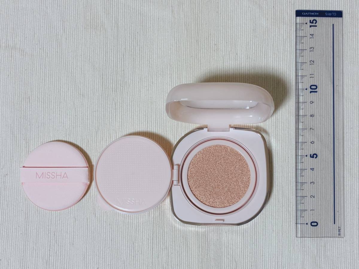 MISSHA ミシャ グロウクッションファンデーション ルミナスカバー No.21 ライト 本体 蓋開け パフ 定規