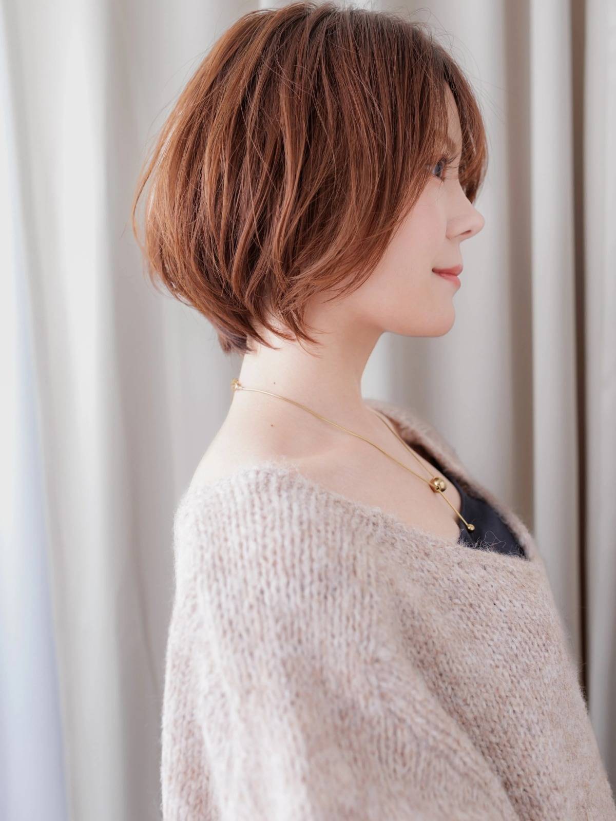 オレンジベージュのマッシュボブ