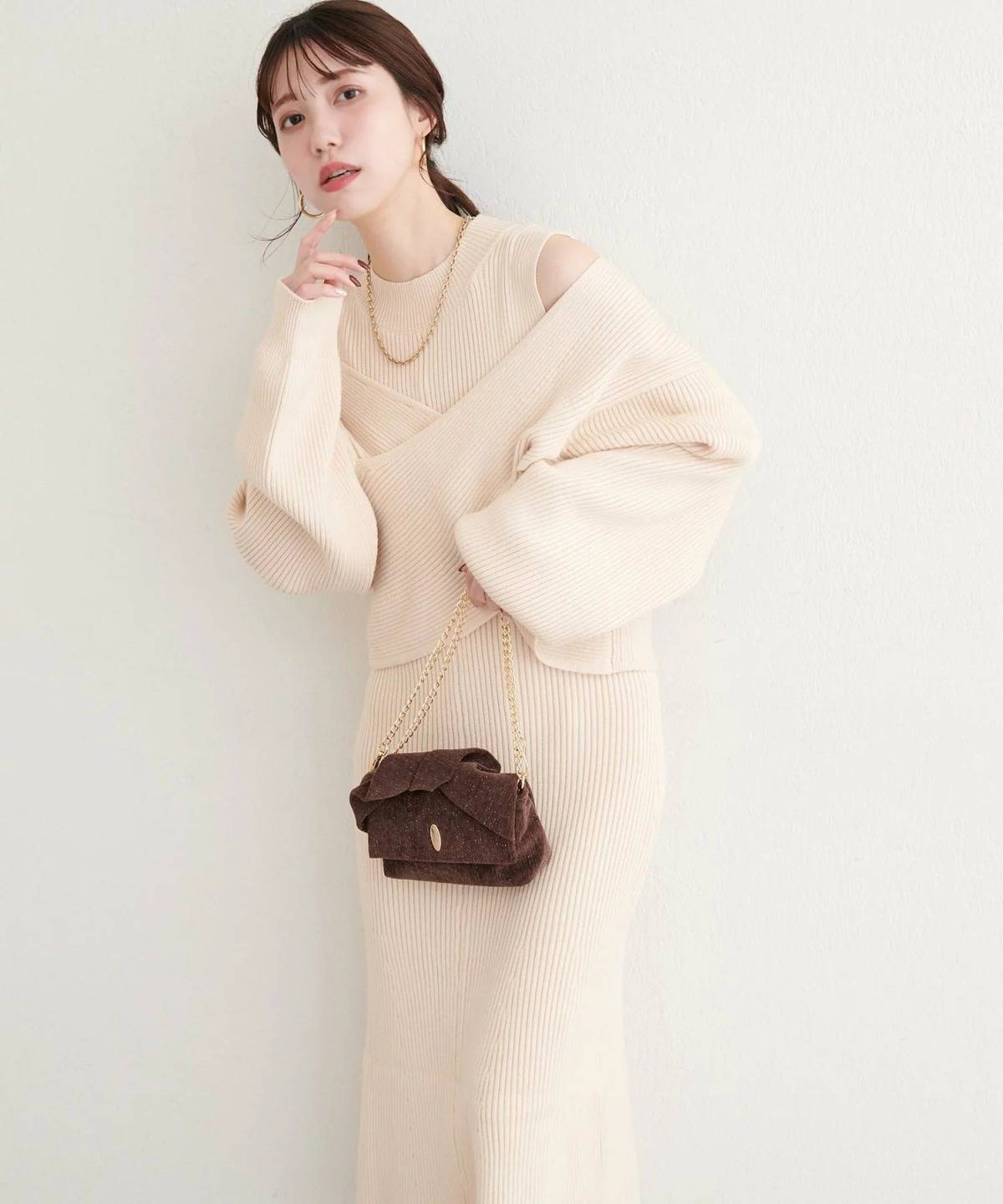 natural couture 前後2WAYクロスリボンニット×ワンピースSET