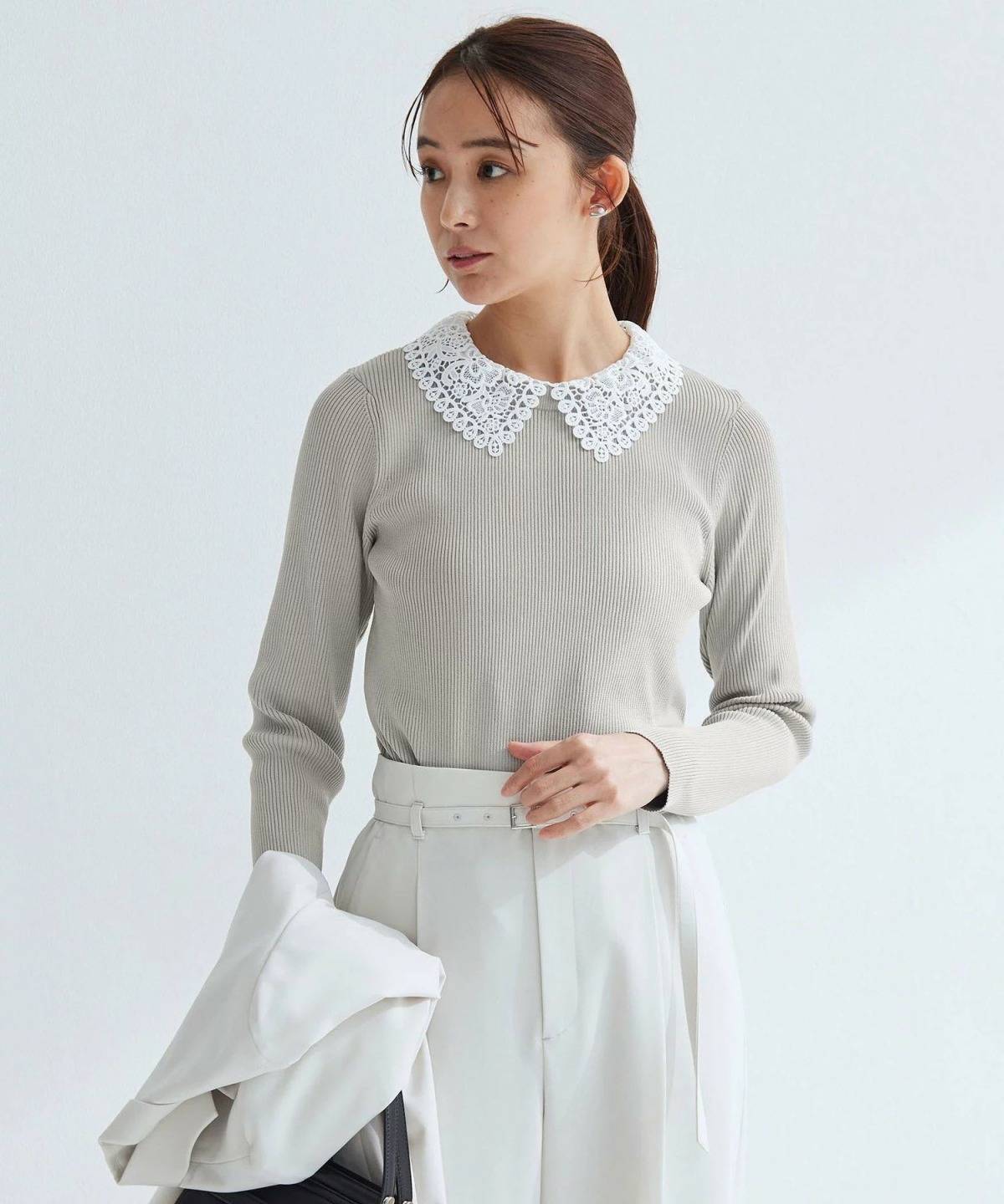 UNITED ARROWS green label relaxing リブ エリレース 2WAY ニット プルオーバー ウォッシャブル