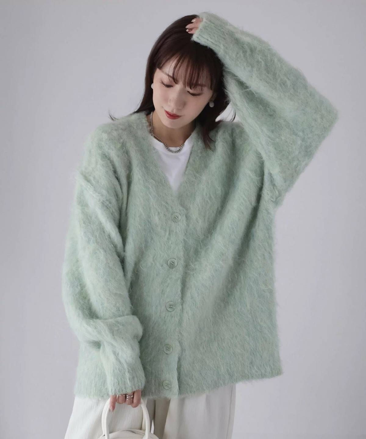 Riberry シャギーVネックニットカーディガン