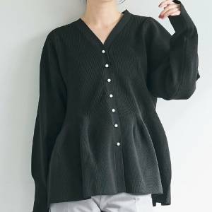  coca ポリエステルウーリーペプラムニットカーディガン 