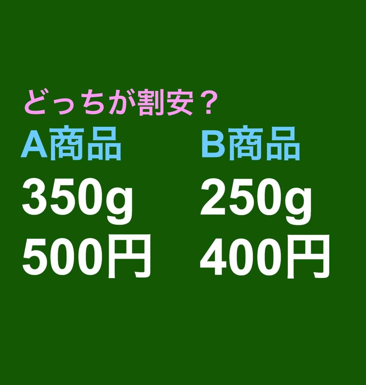 算数クイズA商品： 350g入り500円 B商品： 250g入り400円